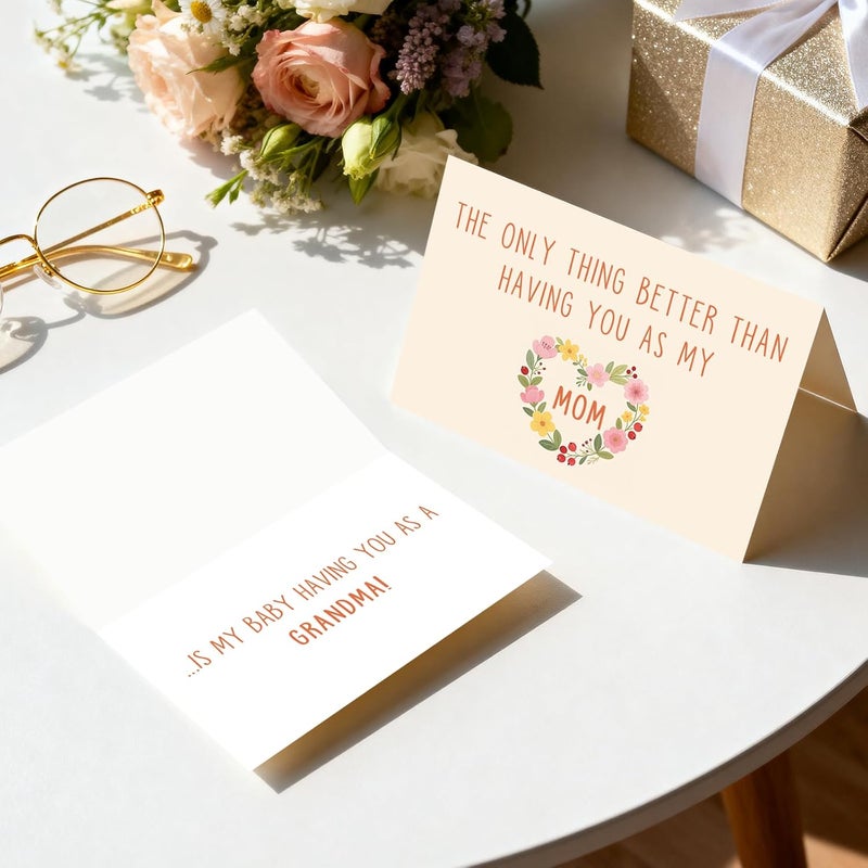Pstyteos Funny Pregnancy Announcement Card for Mom, the Only Thing Better than Having You as My Mom is My Baby Having You as a Grandma, 8 in x 5.3 in Double-Sided Card with Red Envelope and Sticker - Image 4